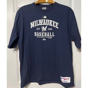 Majestic Milwaukee Brewers Baseball T Shirt XL Navy MLB Authentic‎ Collection